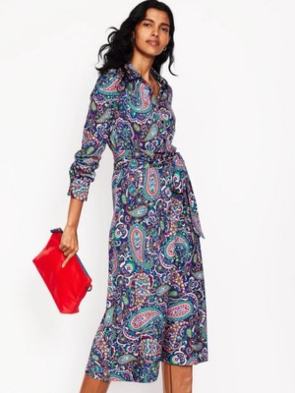 NWT Boden Laura Jersey Paisley Belted Midi Shirt Dress Sz 6